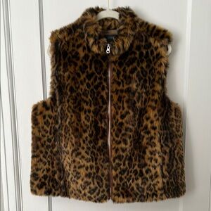 J. Crew Faux Fur Leopard Print Vest - Brown XL